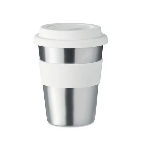 Vaso de acero inoxidable con tapa y asa de silicona ref MO6257 - Blanco