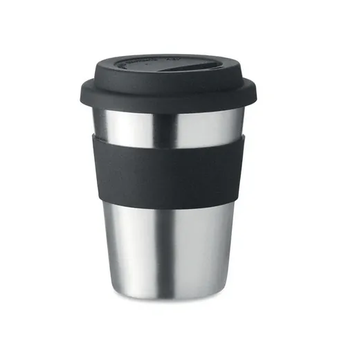 Vaso de acero inoxidable con tapa y asa de silicona ref MO6257 - Front Negro