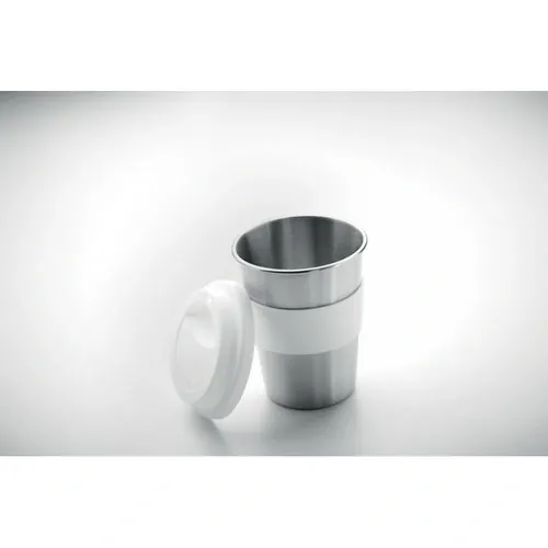 Vaso de acero inoxidable con tapa y asa de silicona ref MO6257 - Item Detail Picture Blanco