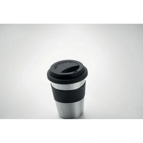 Vaso de acero inoxidable con tapa y asa de silicona ref MO6257 - Item Detail Picture Negro