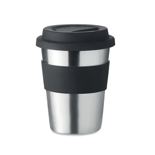 Vaso de acero inoxidable con tapa y asa de silicona ref MO6257 - Negro
