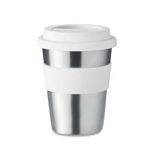 Vaso de acero inoxidable con tapa y asa de silicona ref MO6257 - Open Blanco
