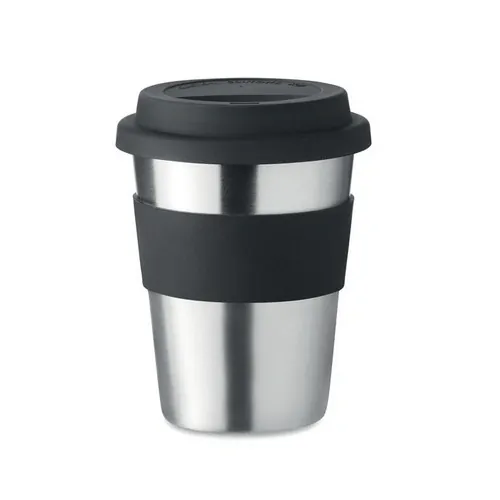 Vaso de acero inoxidable con tapa y asa de silicona ref MO6257 - Open Negro