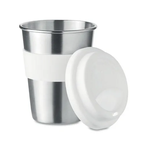 Vaso de acero inoxidable con tapa y asa de silicona ref MO6257 - Side Blanco