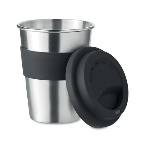Vaso de acero inoxidable con tapa y asa de silicona ref MO6257 - Side Negro