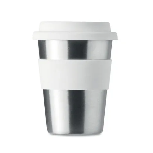 Vaso de acero inoxidable con tapa y asa de silicona ref MO6257 - Top Blanco