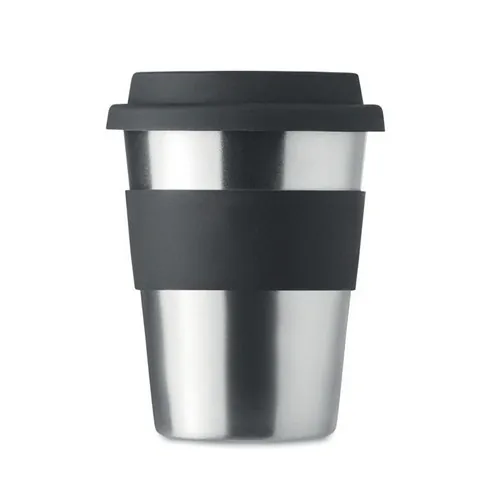 Vaso de acero inoxidable con tapa y asa de silicona ref MO6257 - Top Negro