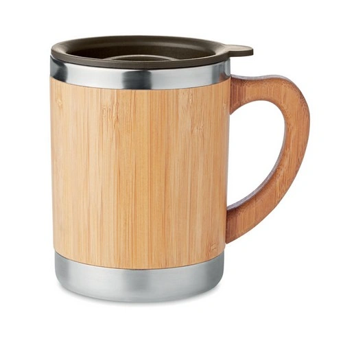 Taza de acero inoxidable con carcasa de bambú ref MO9689