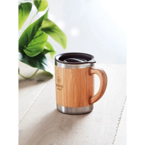 Taza de acero inoxidable con carcasa de bambú ref MO9689