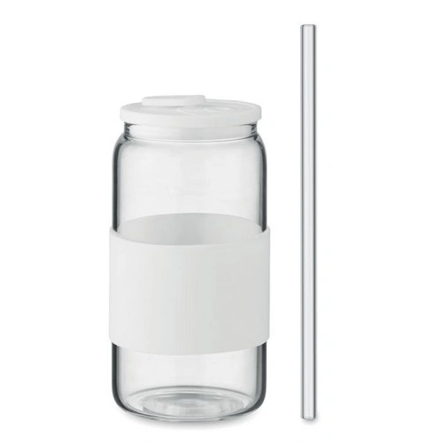 Vaso alto de vidrio borosilicato con tapa y pajita ref MO2506
