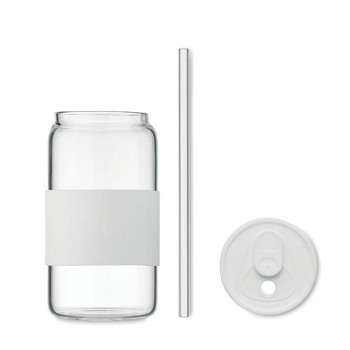 Vaso alto de vidrio borosilicato con tapa y pajita ref MO2506