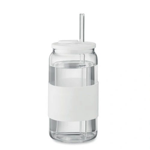 Vaso alto de vidrio borosilicato con tapa y pajita ref MO2506