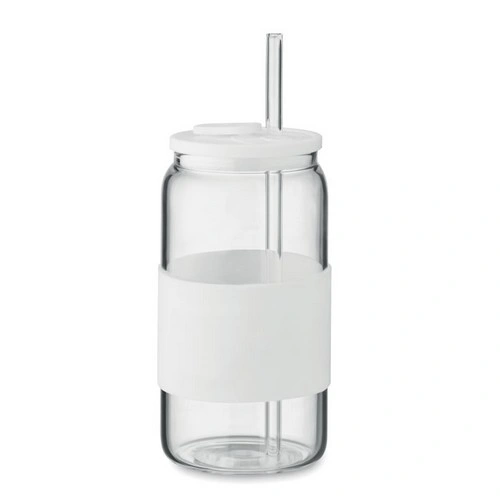 Vaso alto de vidrio borosilicato con tapa y pajita ref MO2506