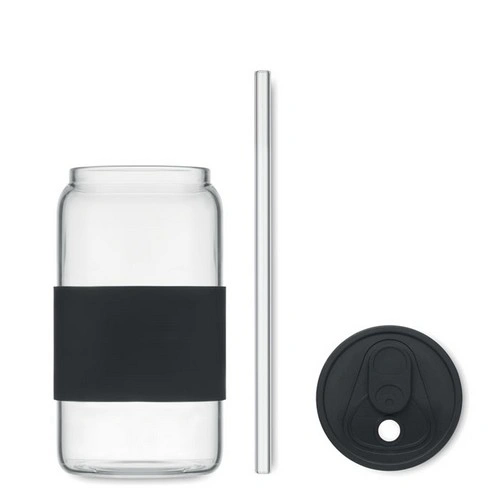 Vaso alto de vidrio borosilicato con tapa y pajita ref MO2506