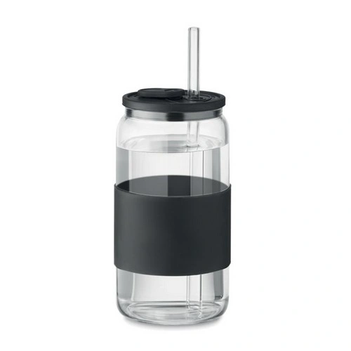 Vaso alto de vidrio borosilicato con tapa y pajita ref MO2506