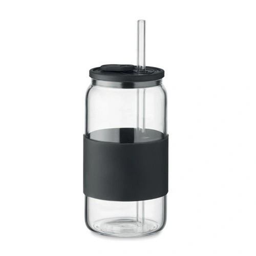 Vaso alto de vidrio borosilicato con tapa y pajita ref MO2506