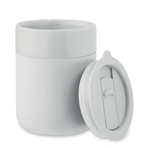 Vaso de cerámica con funda de silicona y tapa segura ref MO2528 - Blanco Side