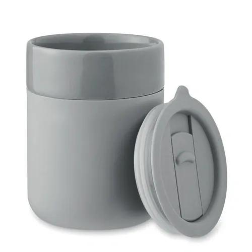 Vaso de cerámica con funda de silicona y tapa segura ref MO2528 - Gris Side