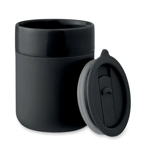 Vaso de cerámica con funda de silicona y tapa segura ref MO2528 - Negro Side