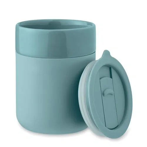 Vaso de cerámica con funda de silicona y tapa segura ref MO2528 - Petroleo Side