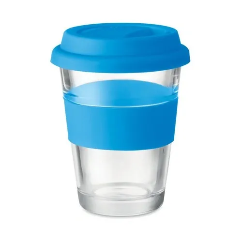 Vaso de cristal con tapa y faja antideslizante ref MO9992 - Azul
