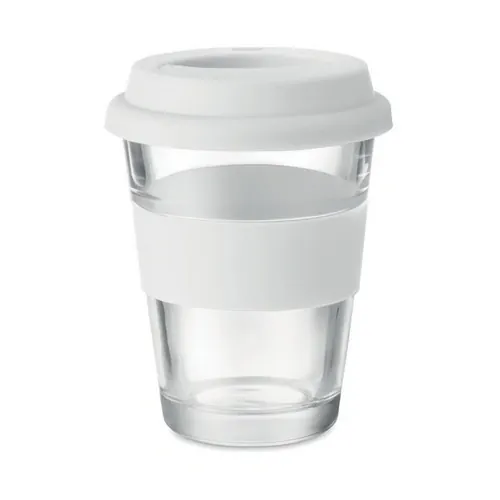 Vaso de cristal con tapa y faja antideslizante ref MO9992 - Back Blanco