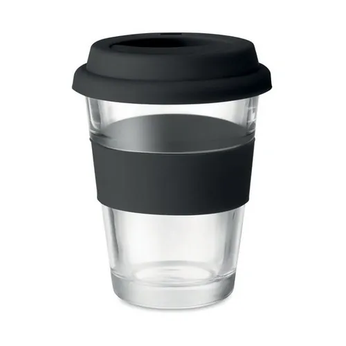 Vaso de cristal con tapa y faja antideslizante ref MO9992 - Back Negro