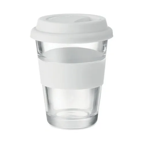 Vaso de cristal con tapa y faja antideslizante ref MO9992 - Blanco