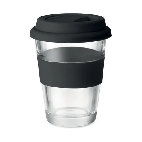 Vaso de cristal con tapa y faja antideslizante ref MO9992 - Front Negro