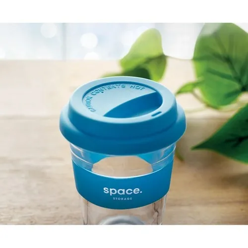 Vaso de cristal con tapa y faja antideslizante ref MO9992 - Printed Azul