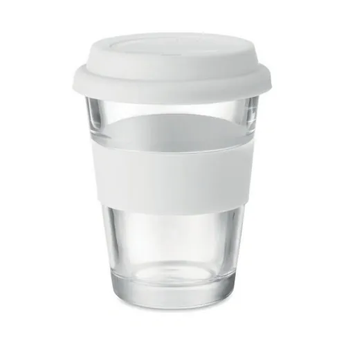 Vaso de cristal con tapa y faja antideslizante ref MO9992 - Top Blanco