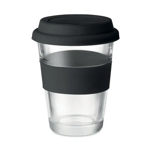 Vaso de cristal con tapa y faja antideslizante ref MO9992 - Top Negro