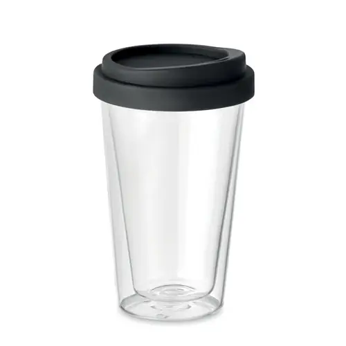 Vaso de cristal borosilicato doble pared con tapa ref MO9927 - Negro