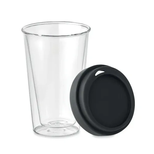 Vaso de cristal borosilicato doble pared con tapa ref MO9927 - Open Negro