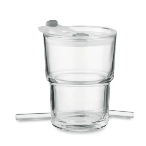 Vaso de cristal con tapa y pajita extraíble ref MO2502 - Transparente Back