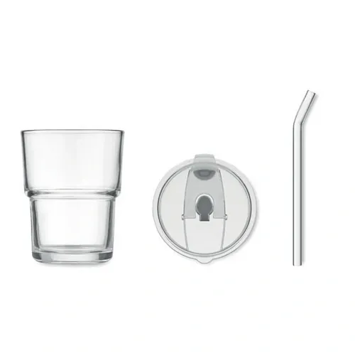 Vaso de cristal con tapa y pajita extraíble ref MO2502 - Transparente Open