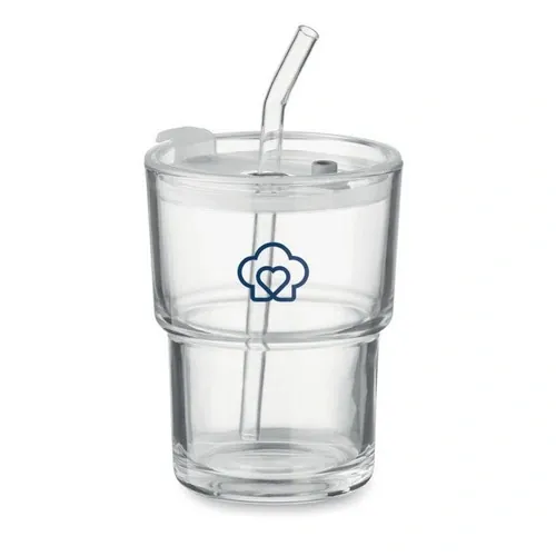 Vaso de cristal con tapa y pajita extraíble ref MO2502 - Transparente Printed