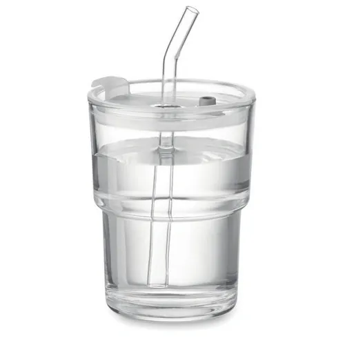 Vaso de cristal con tapa y pajita extraíble ref MO2502 - Transparente Side