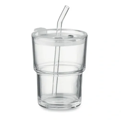 Vaso de cristal con tapa y pajita extraíble ref MO2502 - Transparente