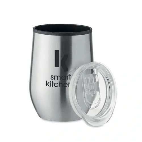 Vaso de acero inoxidable doble pared con tapa transparente ref MO6700 - Printed Plata Mate