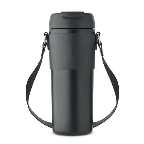 Vaso de acero inoxidable anti fugas con tapa 2 en 1 ref MO6971 - Back Negro