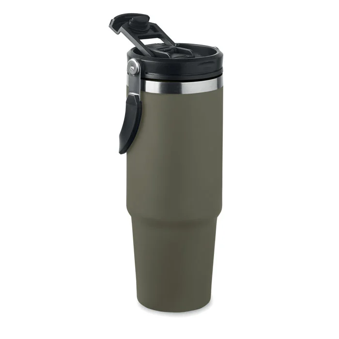 Vaso de acero inoxidable reciclado con tapa y pajita ref MO2561 - Back Verde Oscuro