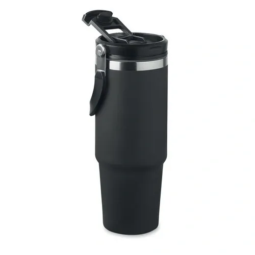 Vaso de acero inoxidable reciclado con tapa y pajita ref MO2561 - Negro Top