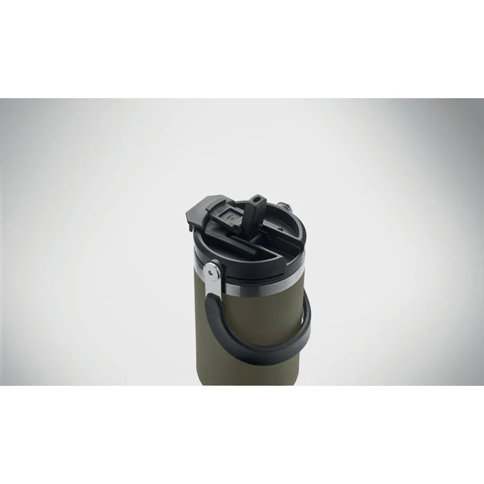 Vaso de acero inoxidable reciclado con tapa y pajita ref MO2561 - Verde Oscuro 00