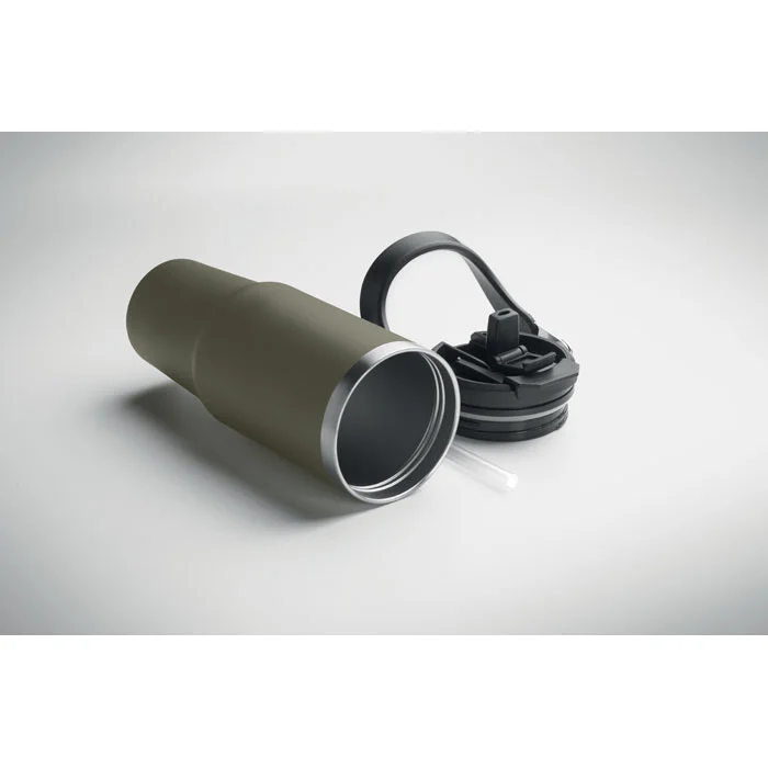 Vaso de acero inoxidable reciclado con tapa y pajita ref MO2561 - Verde Oscuro Abierta