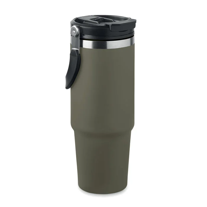 Vaso de acero inoxidable reciclado con tapa y pajita ref MO2561 - Verde Oscuro Arriba