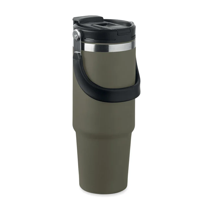 Vaso de acero inoxidable reciclado con tapa y pajita ref MO2561 - Verde Oscuro Side