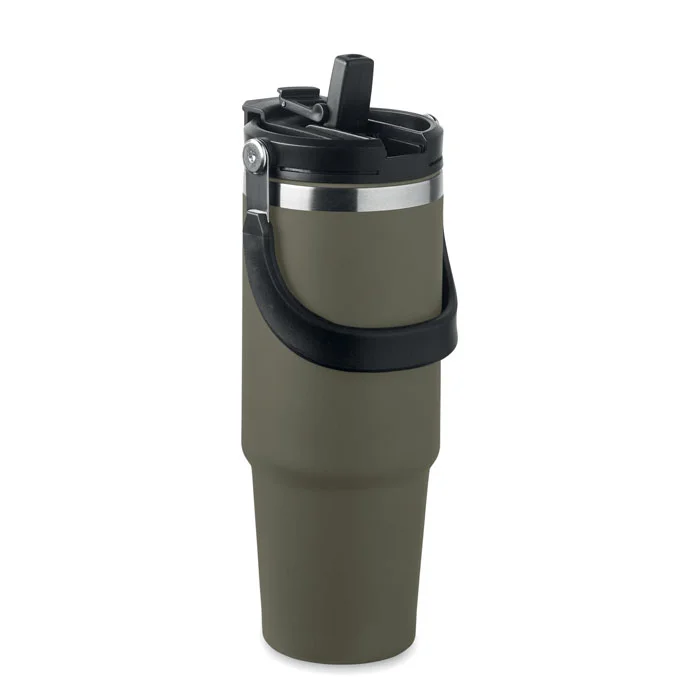 Vaso de acero inoxidable reciclado con tapa y pajita ref MO2561 - Verde Oscuro