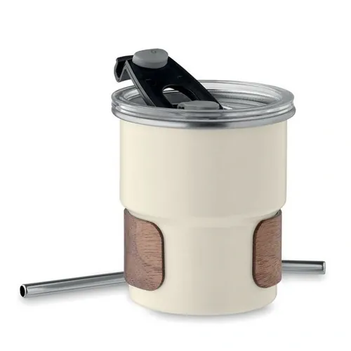 Vaso de acero inoxidable reciclado con tapa antifugas ref MO2423 - Beig Side