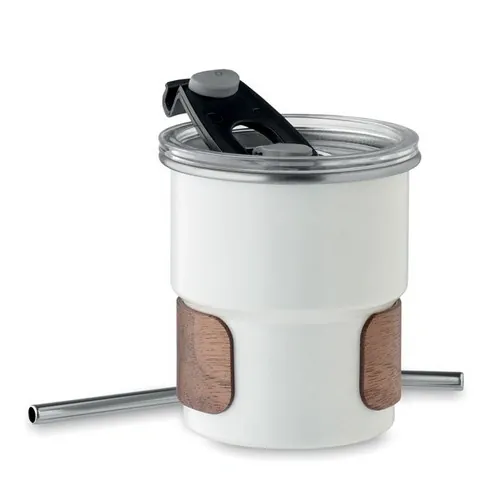 Vaso de acero inoxidable reciclado con tapa antifugas ref MO2423 - Blanco Side